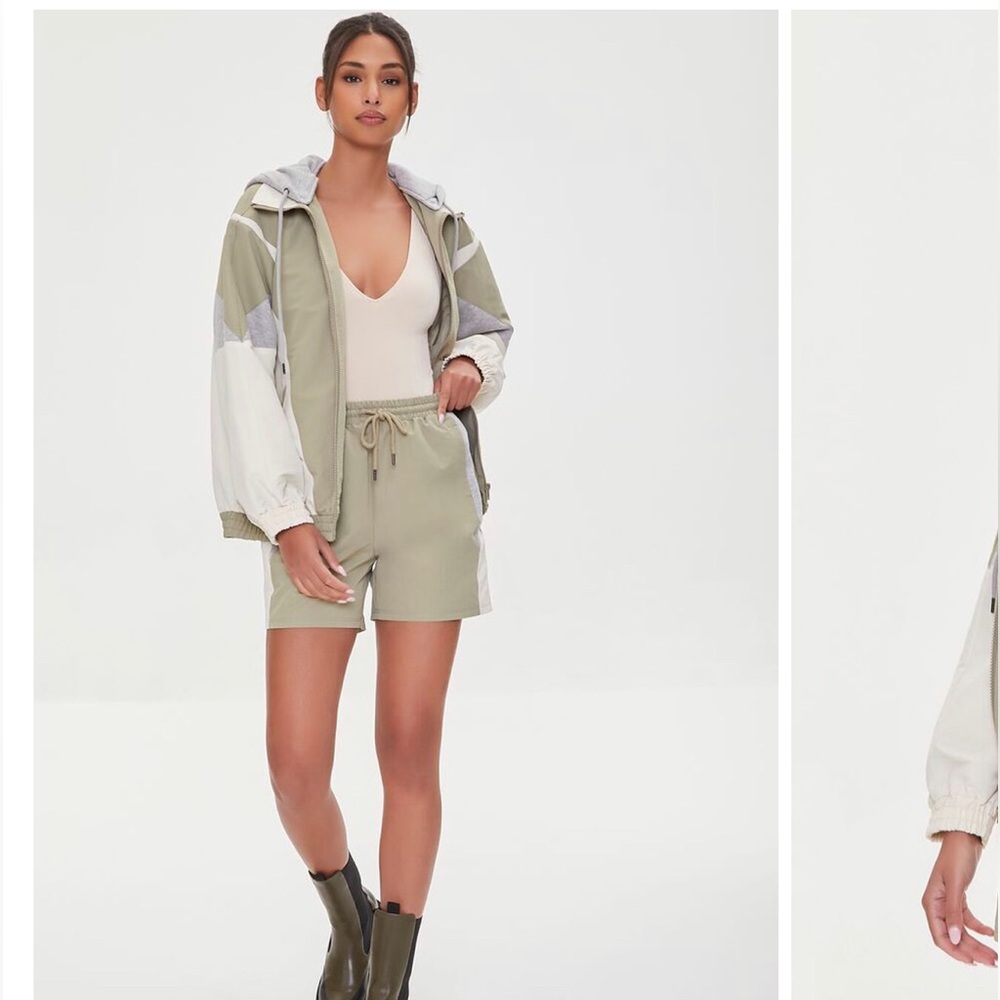 Colorblock zip up hoodie and shorts